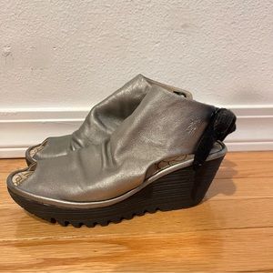 Fly London Silver Wedge Sandals Size 38